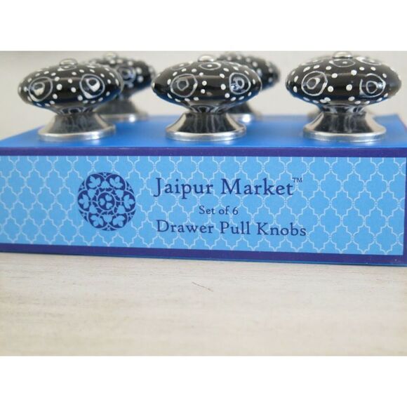 Jaipur Market Black/White Ceramic Drawer Pull Knobs, Set Of 6 - Picture 2 of 6